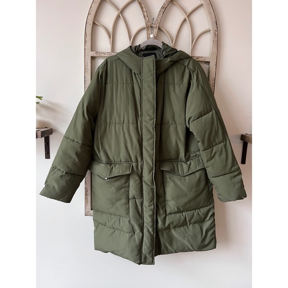 Everlane ReNew Long Puffer Coat Kalamata Green Size Large - Picture 3 of 12